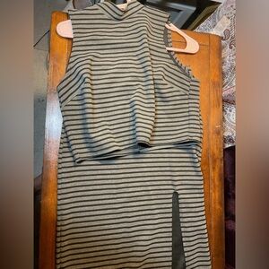 Brat Star Charcoal and Black Striped Midi Dress